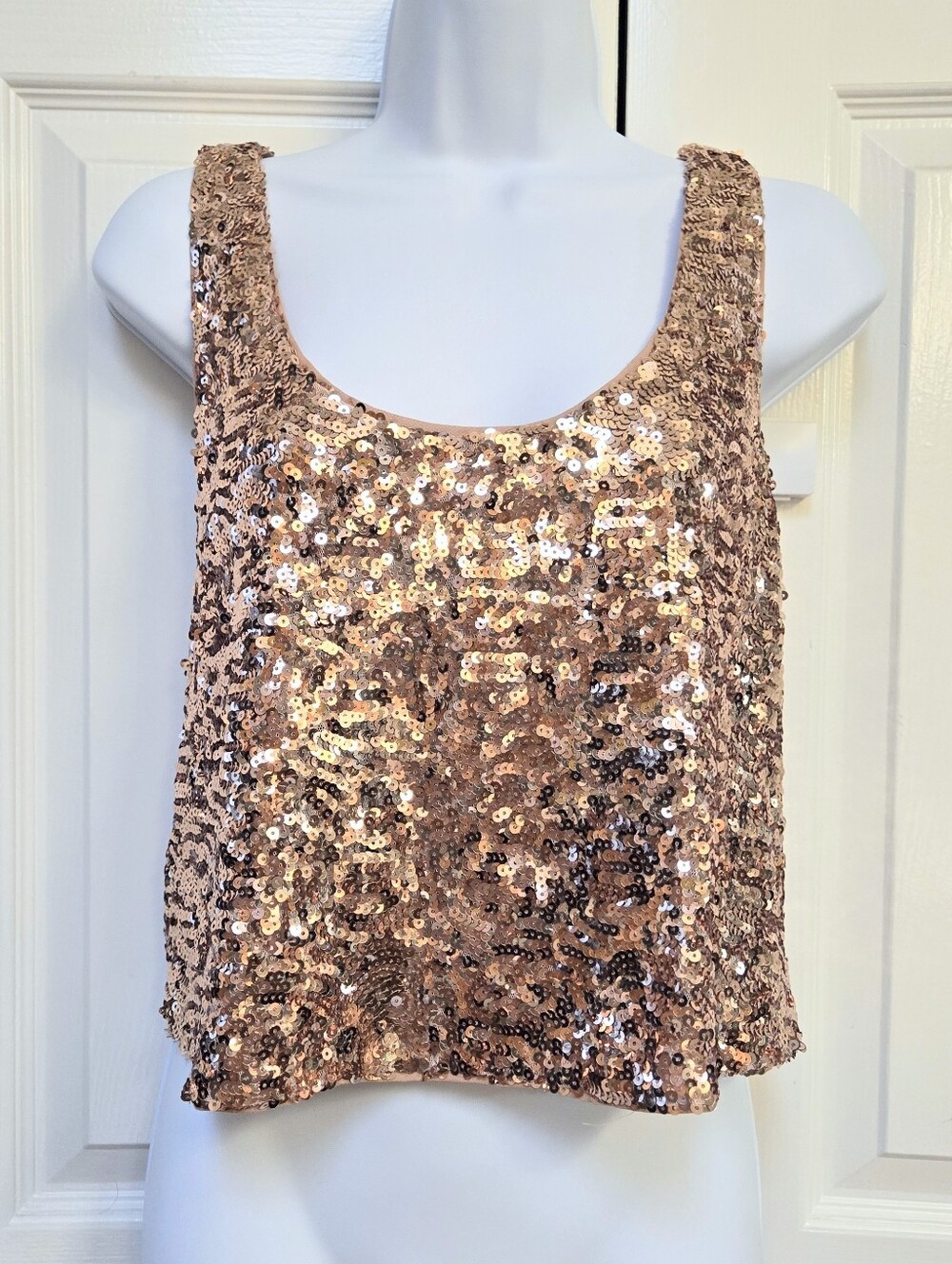 Foreign Exchange Cropped Gold Sequin Tank Top